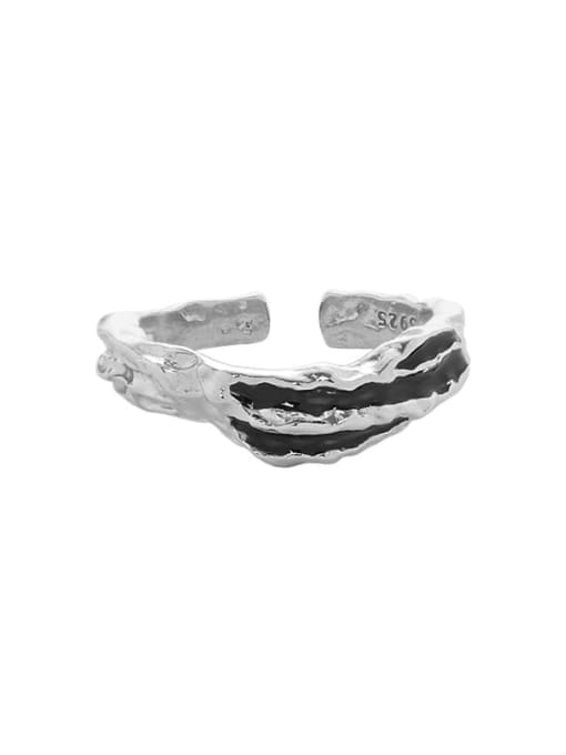 Hjz1796 [model a black] 925 Sterling Silver Enamel Irregular Vintage Band Ring